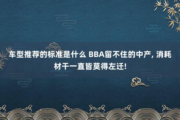 车型推荐的标准是什么 BBA留不住的中产, 消耗材干一直皆莫得左迁!