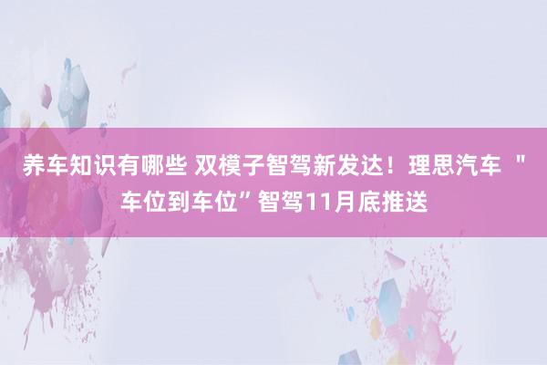 养车知识有哪些 双模子智驾新发达！理思汽车 ＂车位到车位”智驾11月底推送