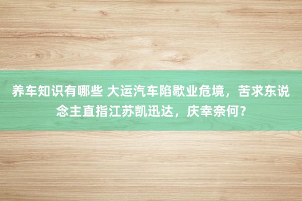 养车知识有哪些 大运汽车陷歇业危境，苦求东说念主直指江苏凯迅达，庆幸奈何？