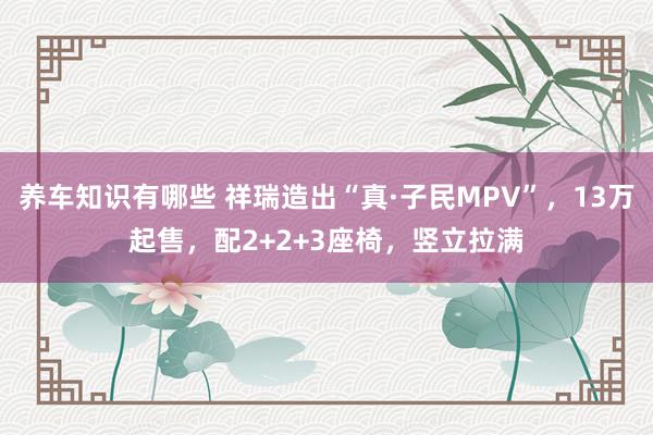 养车知识有哪些 祥瑞造出“真·子民MPV”，13万起售，配2+2+3座椅，竖立拉满