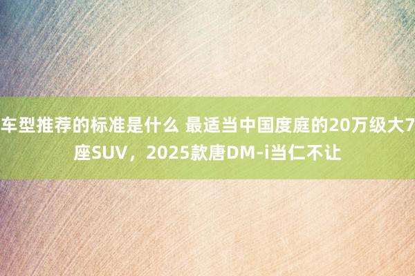 车型推荐的标准是什么 最适当中国度庭的20万级大7座SUV，2025款唐DM-i当仁不让