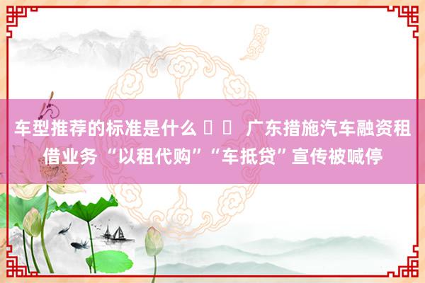 车型推荐的标准是什么 		 广东措施汽车融资租借业务 “以租代购”“车抵贷”宣传被喊停