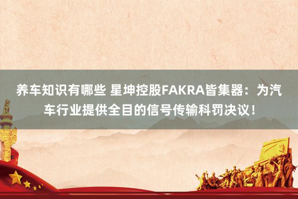 养车知识有哪些 星坤控股FAKRA皆集器：为汽车行业提供全目的信号传输科罚决议！