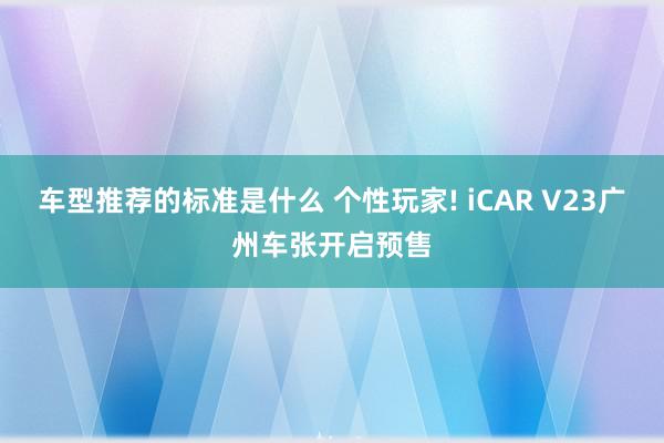 车型推荐的标准是什么 个性玩家! iCAR V23广州车张开启预售