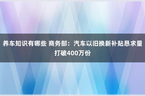 养车知识有哪些 商务部：汽车以旧换新补贴恳求量打破400万份