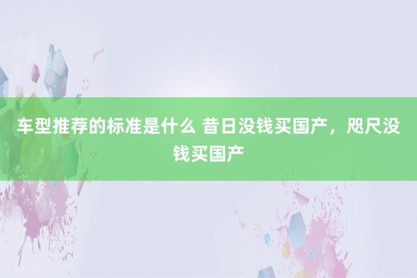 车型推荐的标准是什么 昔日没钱买国产，咫尺没钱买国产