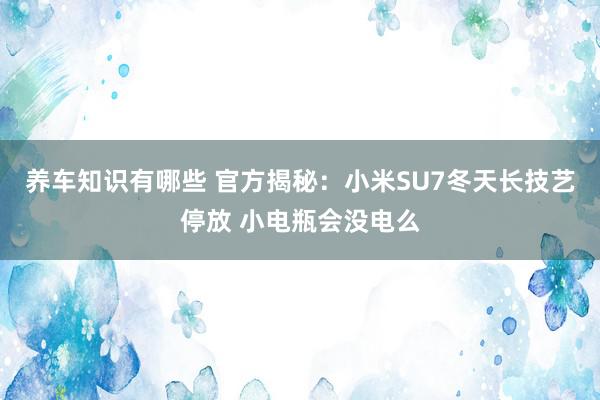 养车知识有哪些 官方揭秘：小米SU7冬天长技艺停放 小电瓶会没电么