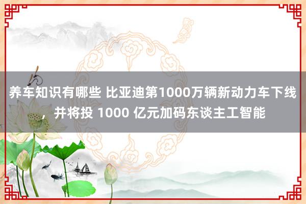 养车知识有哪些 比亚迪第1000万辆新动力车下线，并将投 1000 亿元加码东谈主工智能