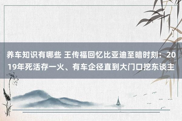 养车知识有哪些 王传福回忆比亚迪至暗时刻：2019年死活存一火、有车企径直到大门口挖东谈主