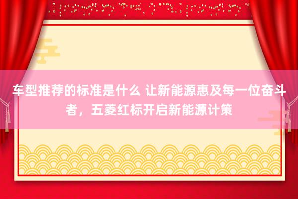 车型推荐的标准是什么 让新能源惠及每一位奋斗者，五菱红标开启新能源计策