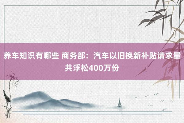 养车知识有哪些 商务部：汽车以旧换新补贴请求量共浮松400万份